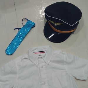 Pilot costume hat tie dress shirt size 5 Halloween